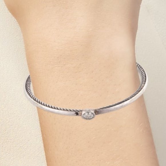 DAVID YURMAN DIAMOND STERLING SILVER 925 CONFETTI BANGLE BRACELET - Picture 6 of 6